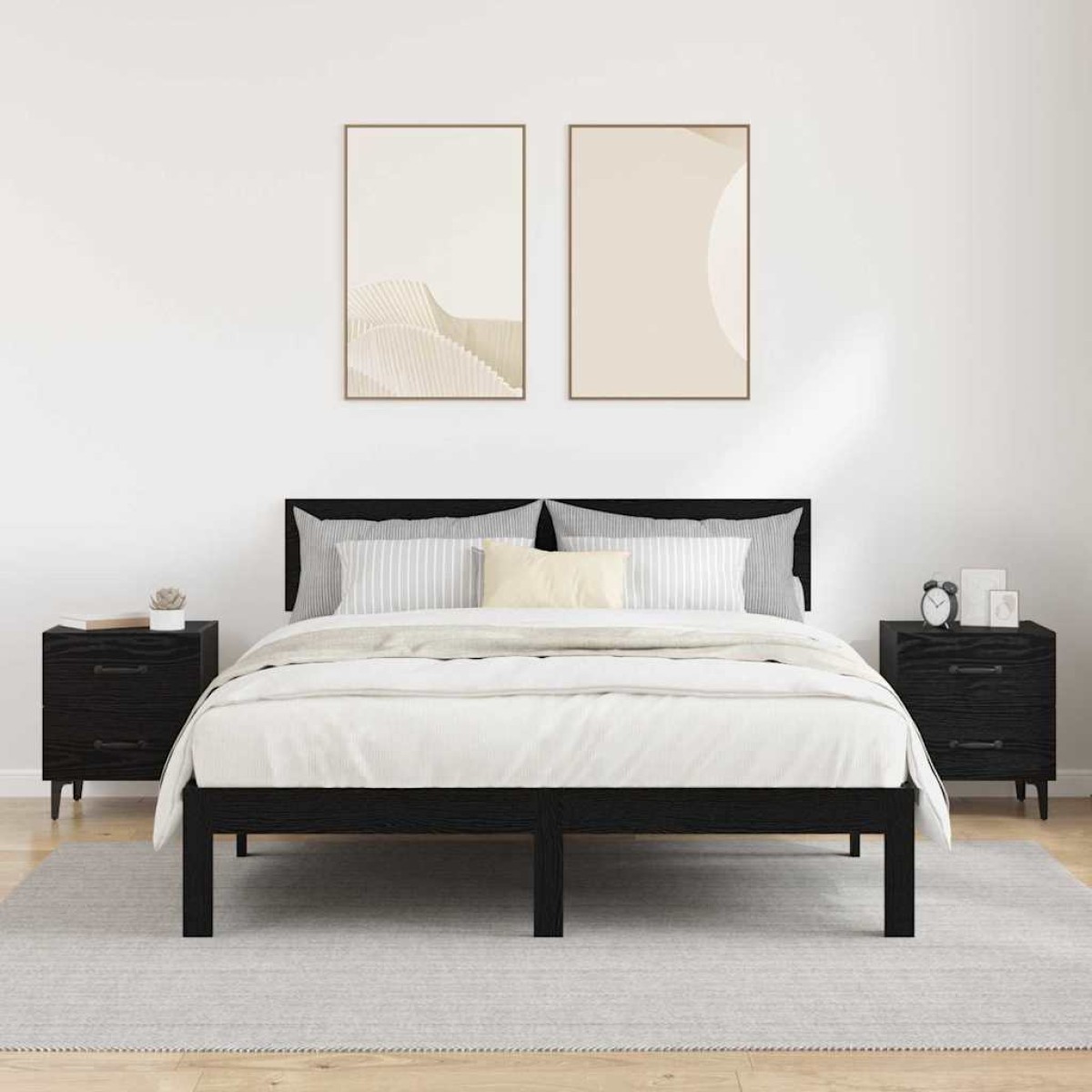 vidaXL Ντουλάπι κρεβατιού 2 τμχ. Μαύρη Οξυά 40 x 35 x 47,5 εκ
