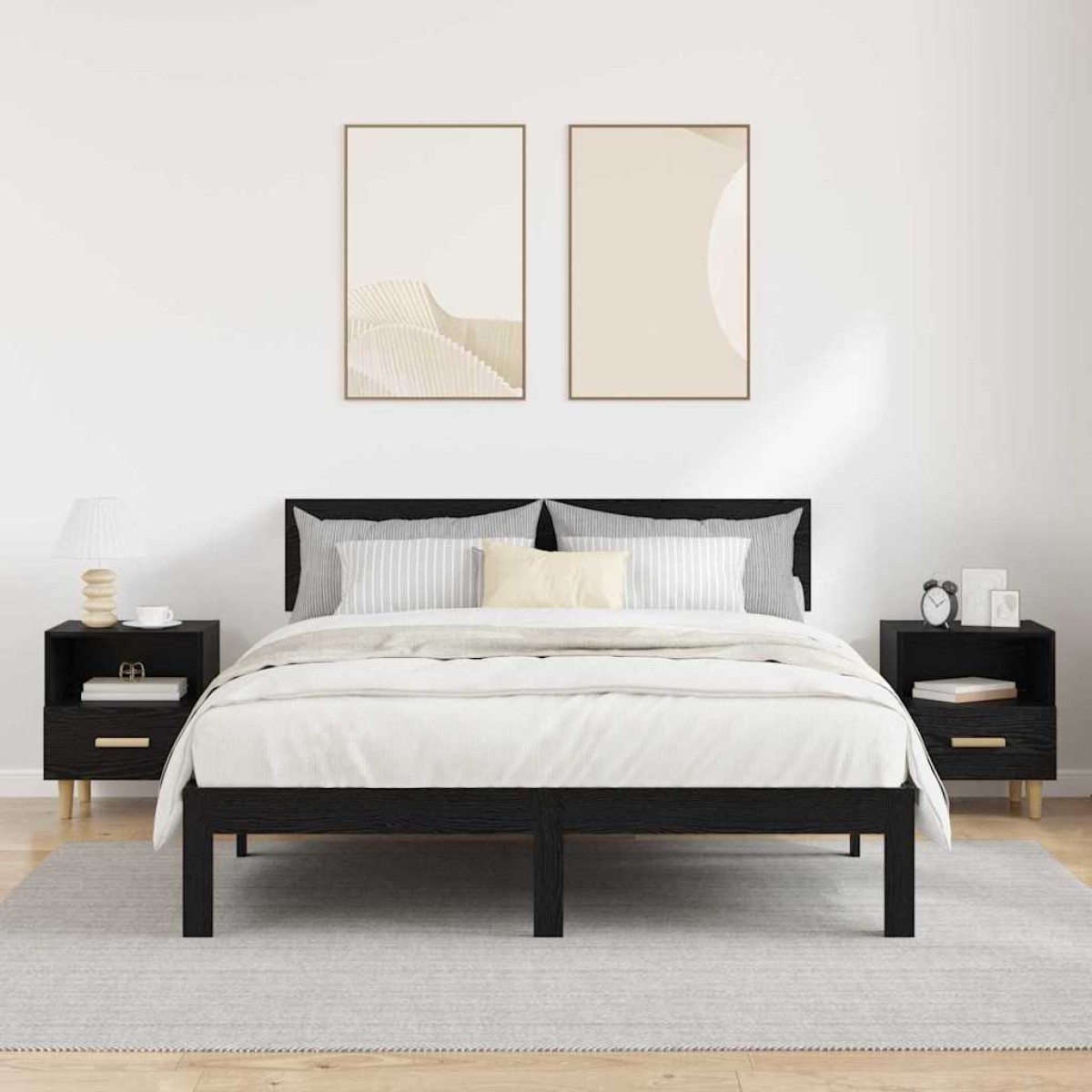 vidaXL Κομοδίνο 2 τμχ. Μαύρη Οξυά 40 x 35 x 47 εκ. Επεξεργασμένο Ξύλο