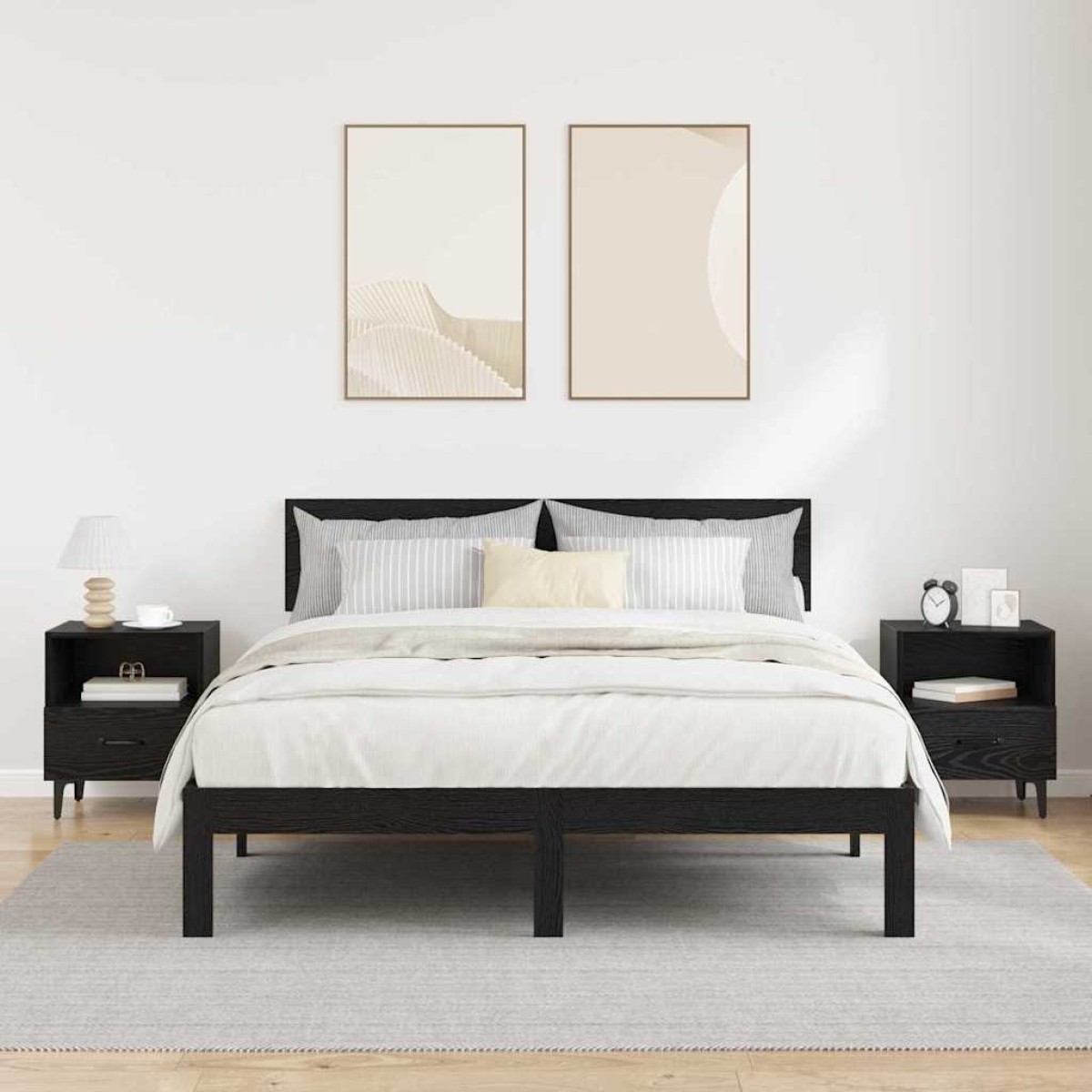 vidaXL Κομοδίνο 2 τμχ. Μαύρη Οξυά 40 x 35 x 47,5 εκ Επεξεργασμένο Ξύλο