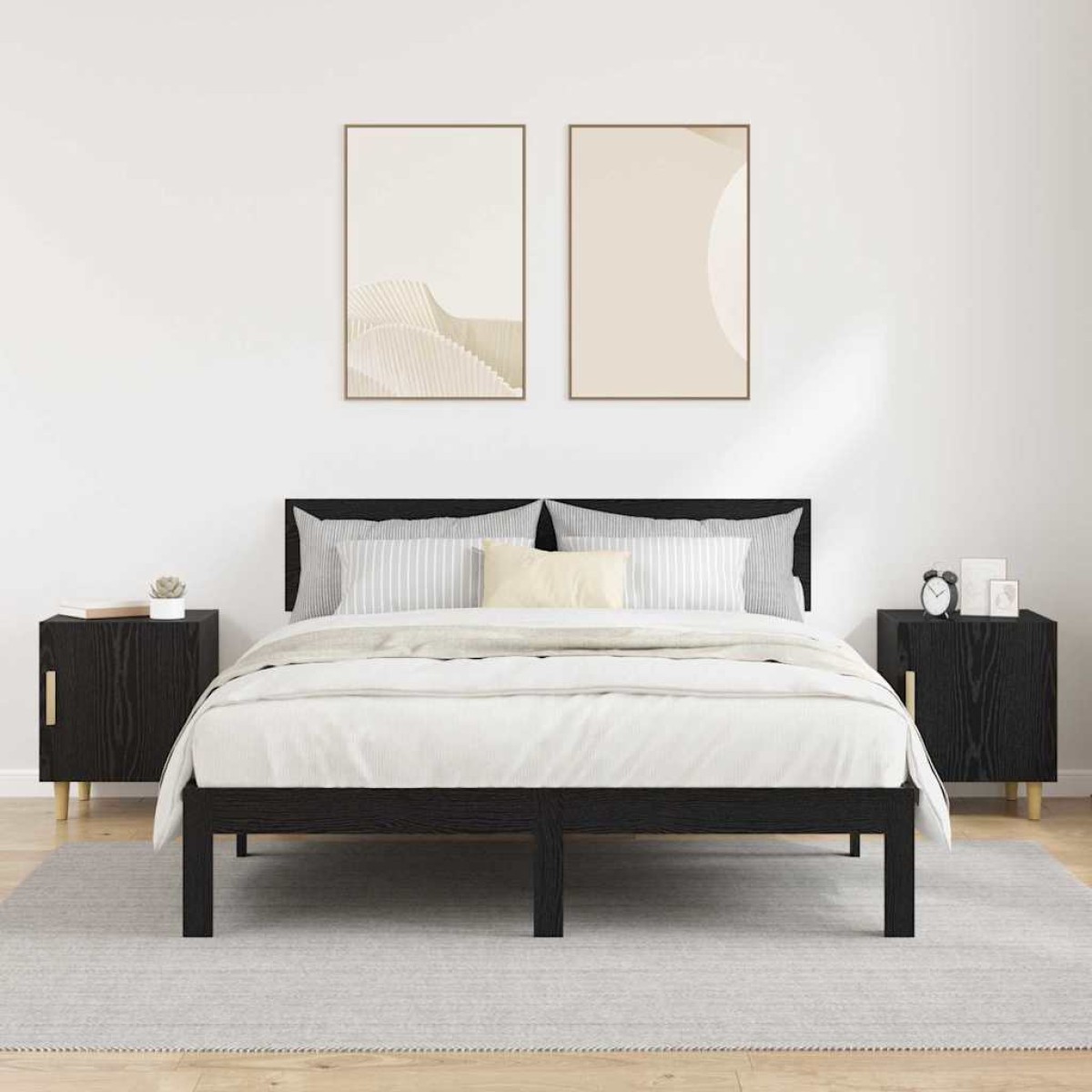 vidaXL Κομοδίνο 2 τεμ. Μαύρη Οξυά 40 x 40 x 50 cm Επεξεργασμένο Ξύλο