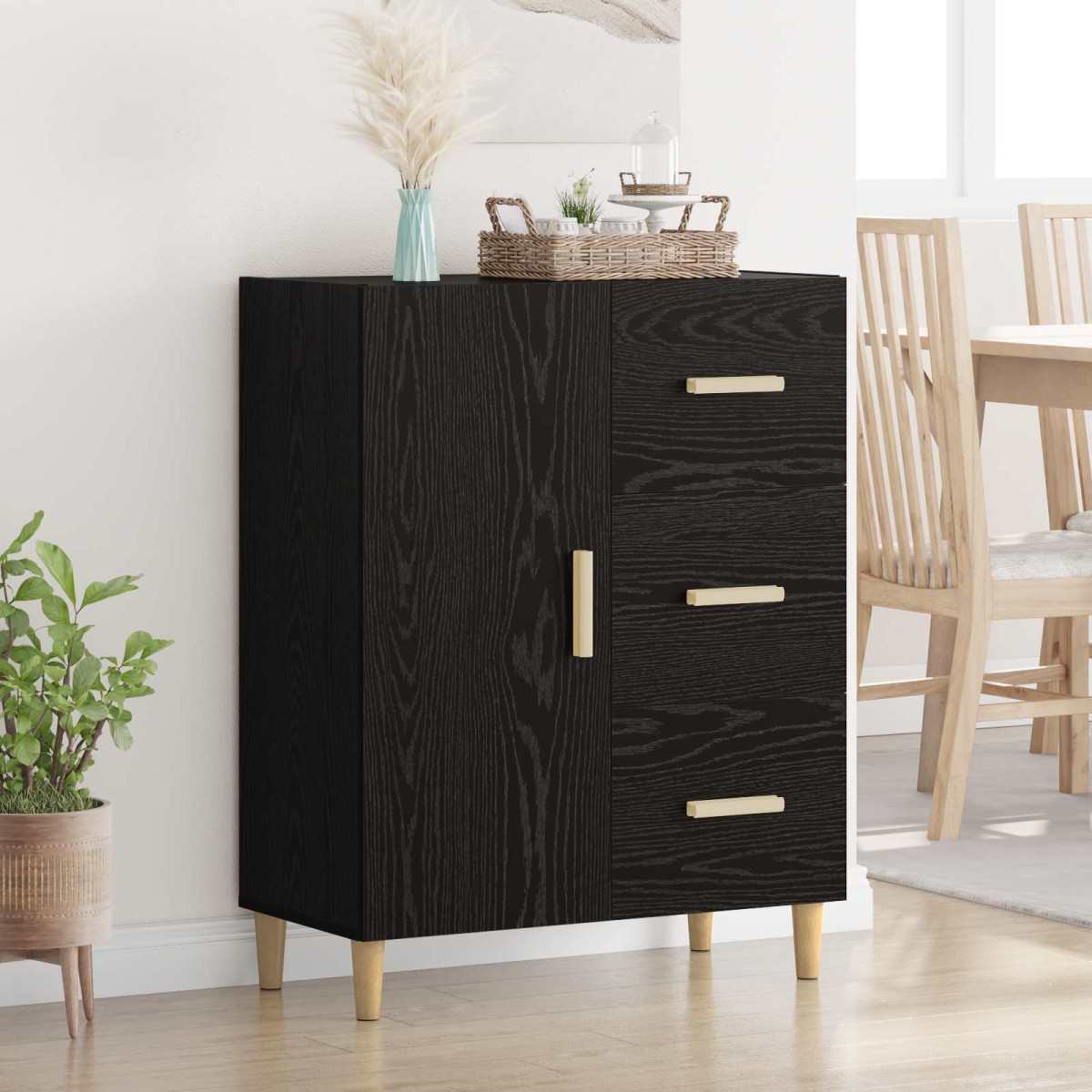 vidaXL Πλαϊνό γραφείο Μαύρη δρυς 34 x 69.5 x 90 εκ Επεξεργασμένο Ξύλο