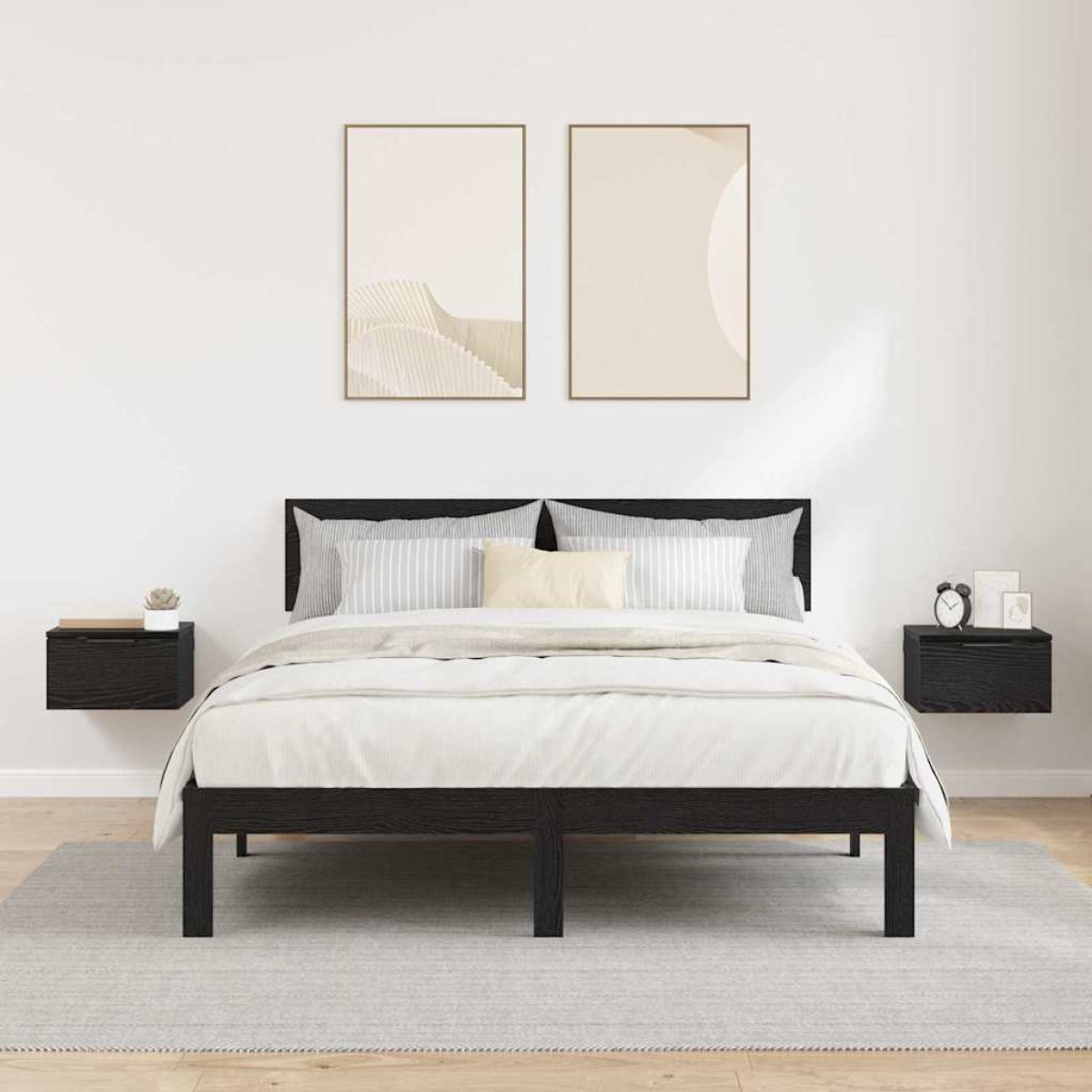 vidaXL Κομοδίνο 2 τμχ. Μαύρη Οξυά 34 x 30 x 20 εκ Επεξεργασμένο Ξύλο