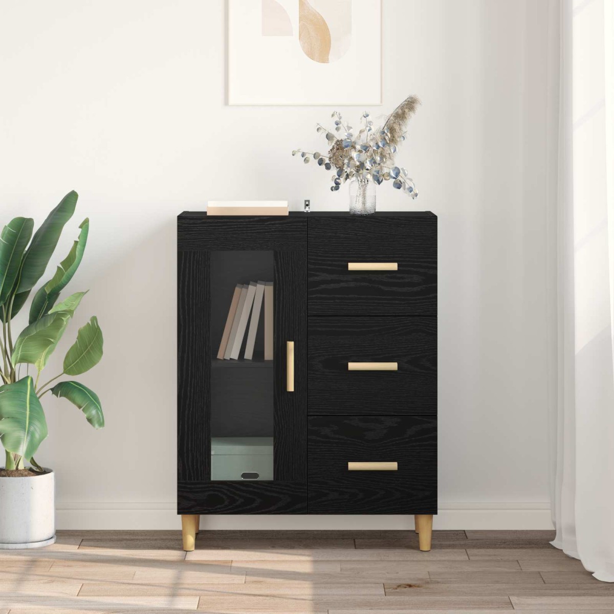 vidaXL Πλαϊνό γραφείο Μαύρη Οξυά 69,5 x 34 x 90 εκ. Επεξεργασμένο Ξύλο