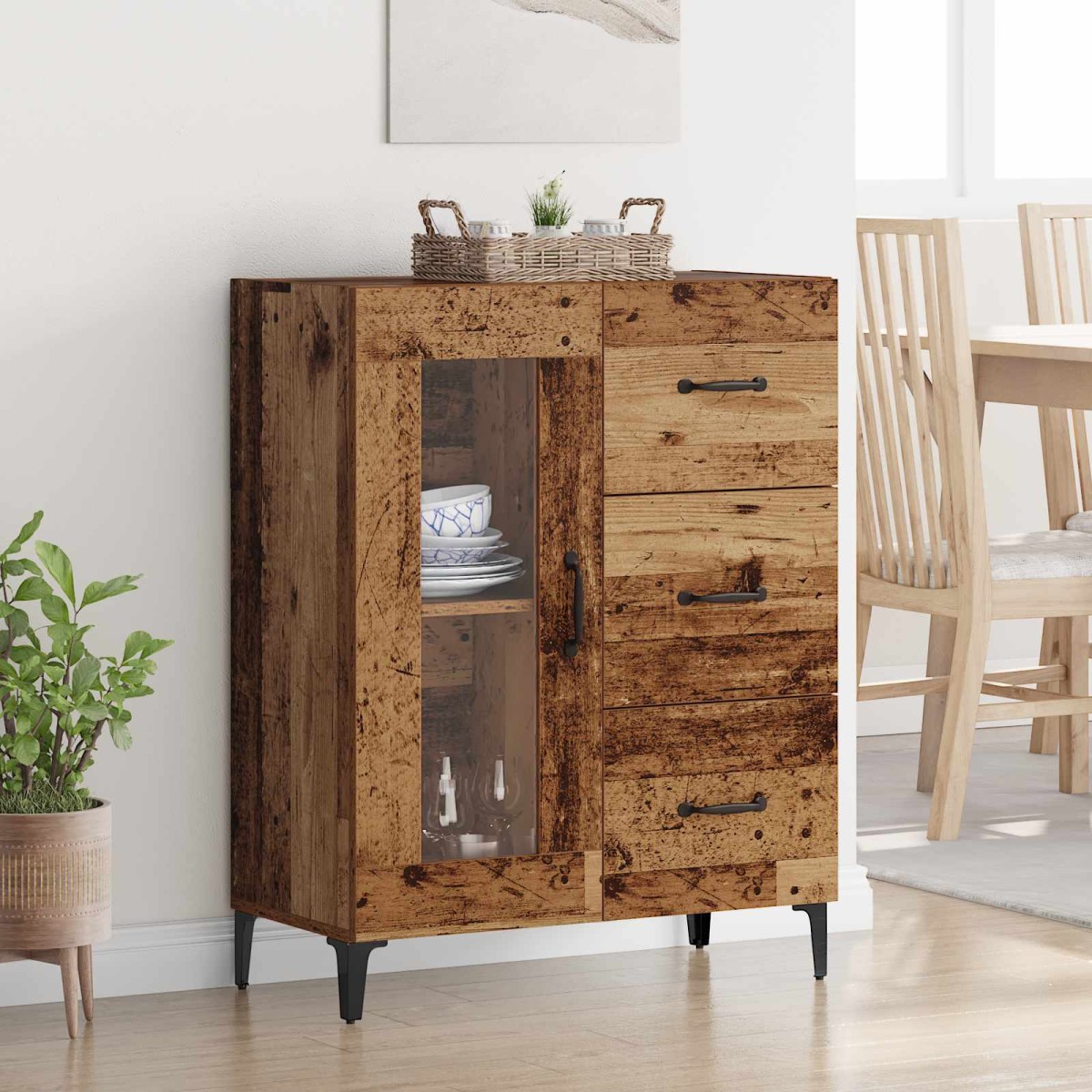 vidaXL Πλαϊνό γραφείο με συρτάρι Παλιό Ξύλο 69,5 x 34 x 90 εκ.