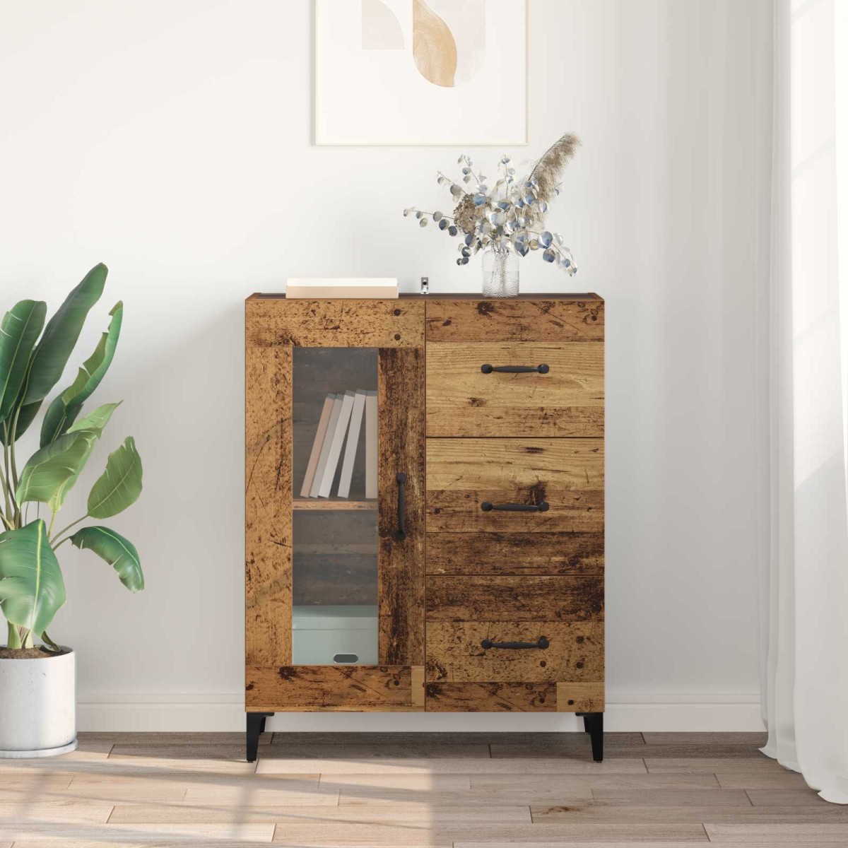 vidaXL Πλαϊνό γραφείο με συρτάρι Παλιό Ξύλο 69,5 x 34 x 90 εκ.