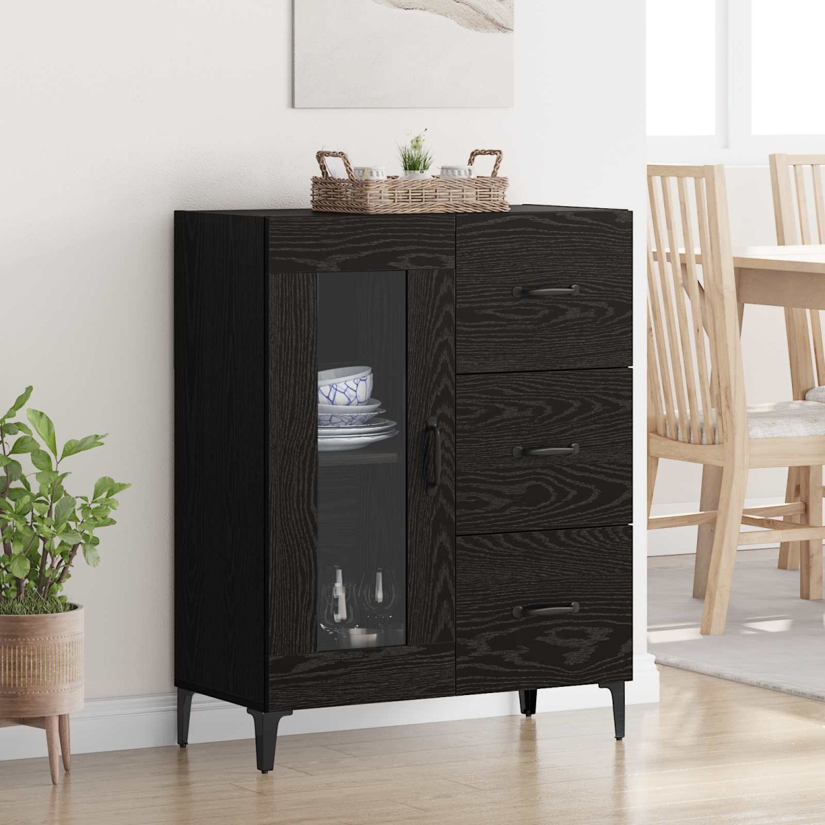 vidaXL Πλαϊνό γραφείο με συρτάρι Μαύρη Οξυά 69,5 x 34 x 90 εκ.