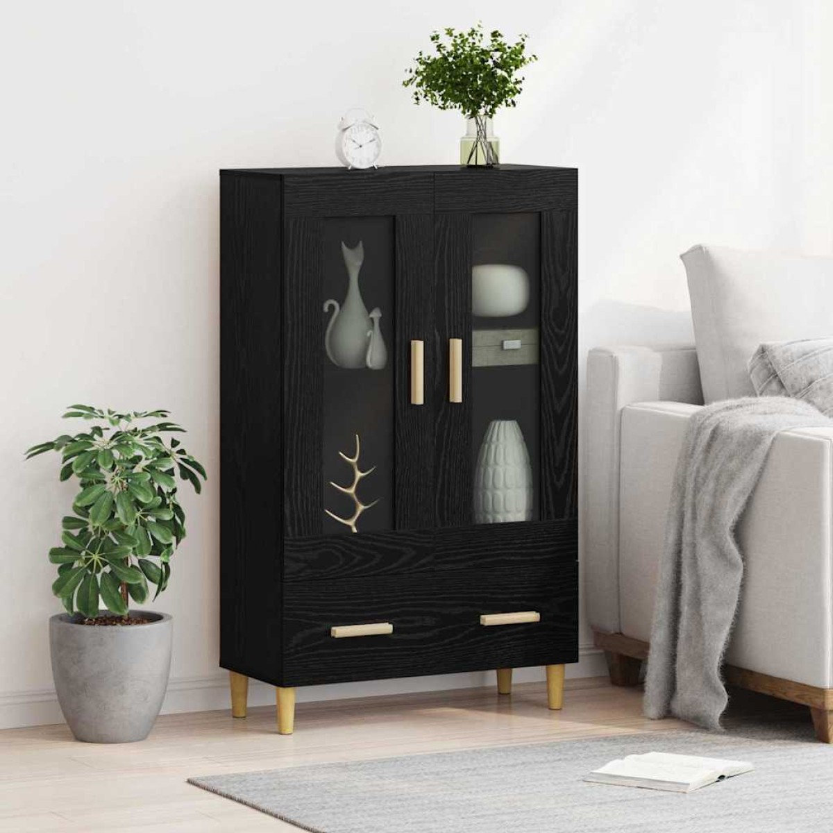 vidaXL Highboard Μαύρη Οξυά 70 x 31 x 115 εκ Επεξεργασμένο Ξύλο