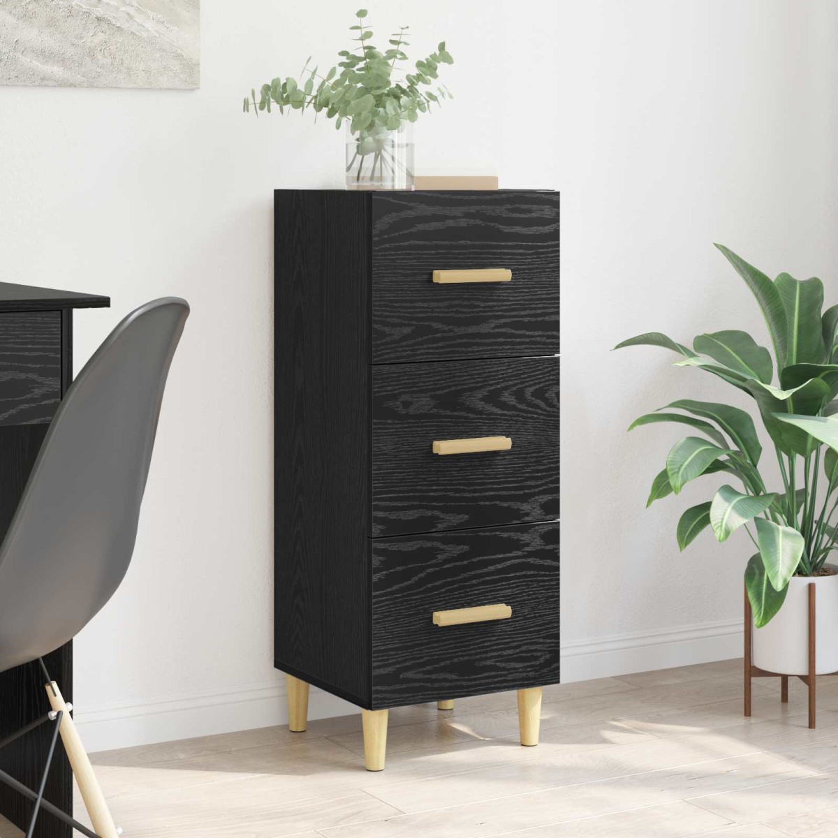 vidaXL Πλαϊνό γραφείο Μαύρη δρυς 34,5 x 34 x 90 εκ. Επεξεργασμένο Ξύλο