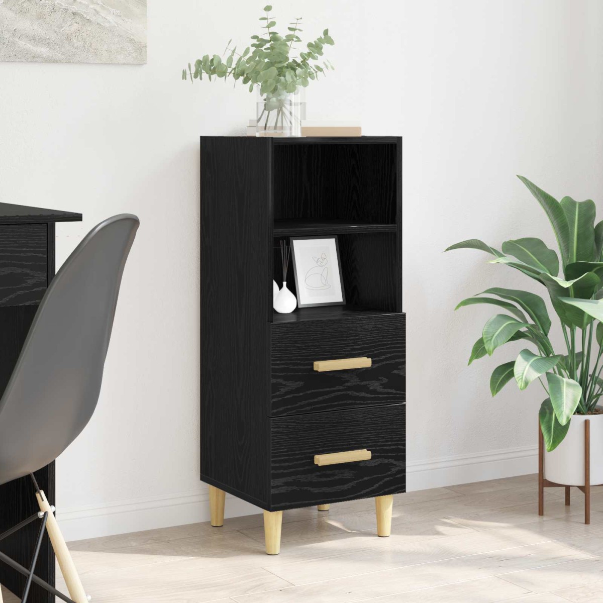 vidaXL Πλαϊνό γραφείο Μαύρη δρυς 34 x 34.5 x 90 εκ Επεξεργασμένο Ξύλο