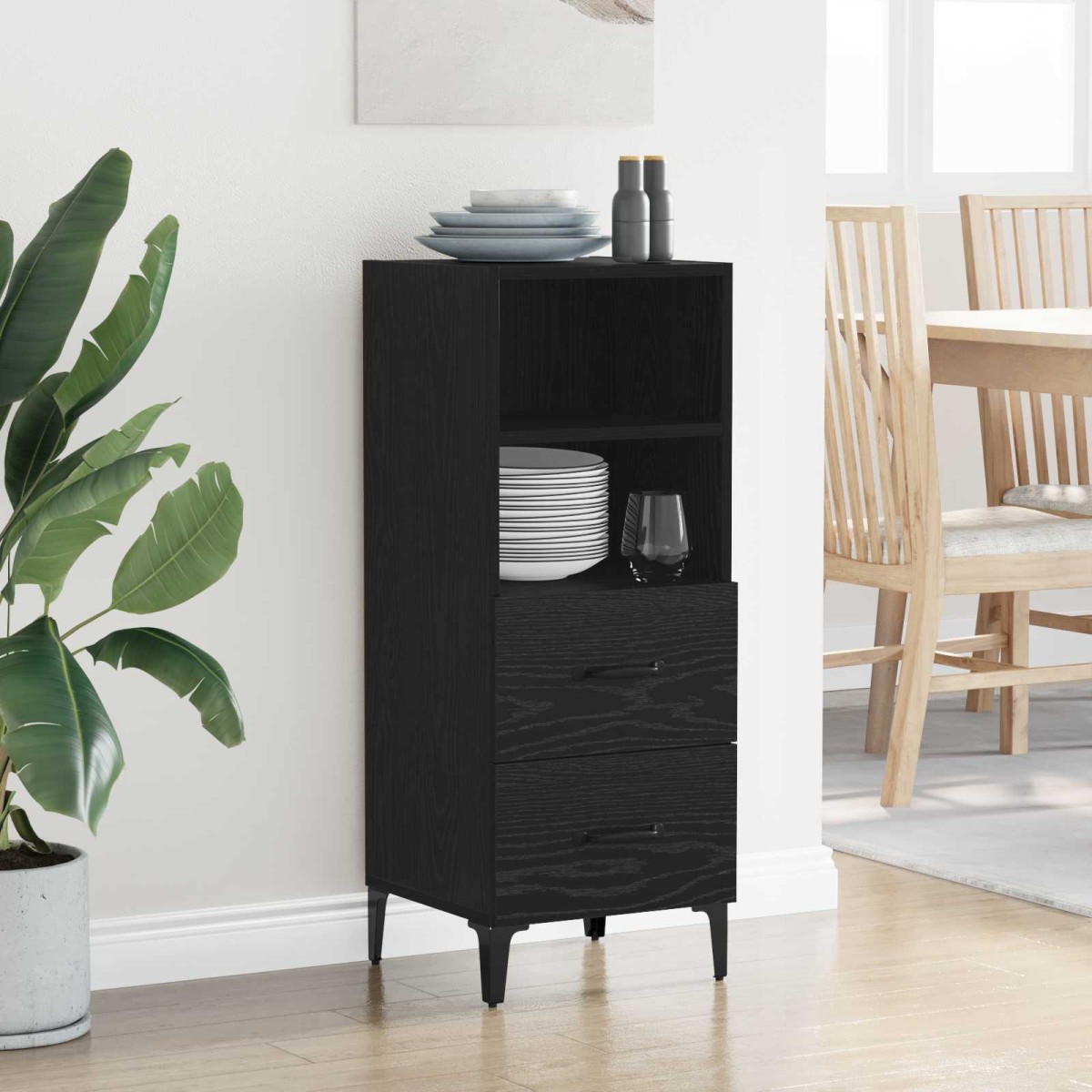 vidaXL Πλαϊνό γραφείο Μαύρη δρυς 34 x 34.5 x 90 εκ Επεξεργασμένο Ξύλο