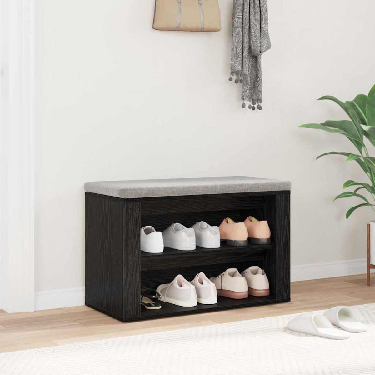 vidaXL Ράφι Παπουτσιών 75 x 35 x 45 εκ. Επεξεργασμένο Ξύλο Μαύρη δρυς