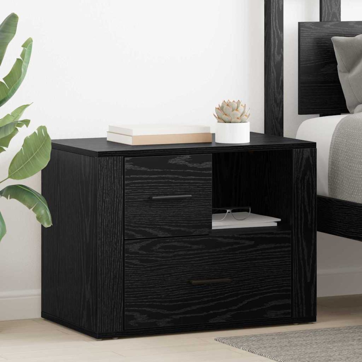 vidaXL Κομοδίνο Μαύρη Οξυά 35 x 60 x 50 εκ. Επεξεργασμένο Ξύλο