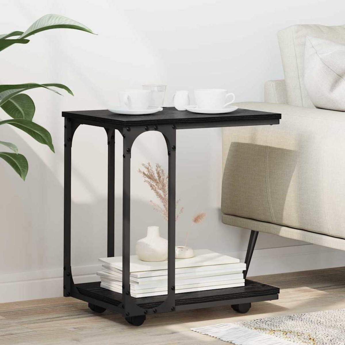 vidaXL Τραπεζάκι Πλευράς Μαύρη Οξυά 50 x 35 x 55.5 εκ.