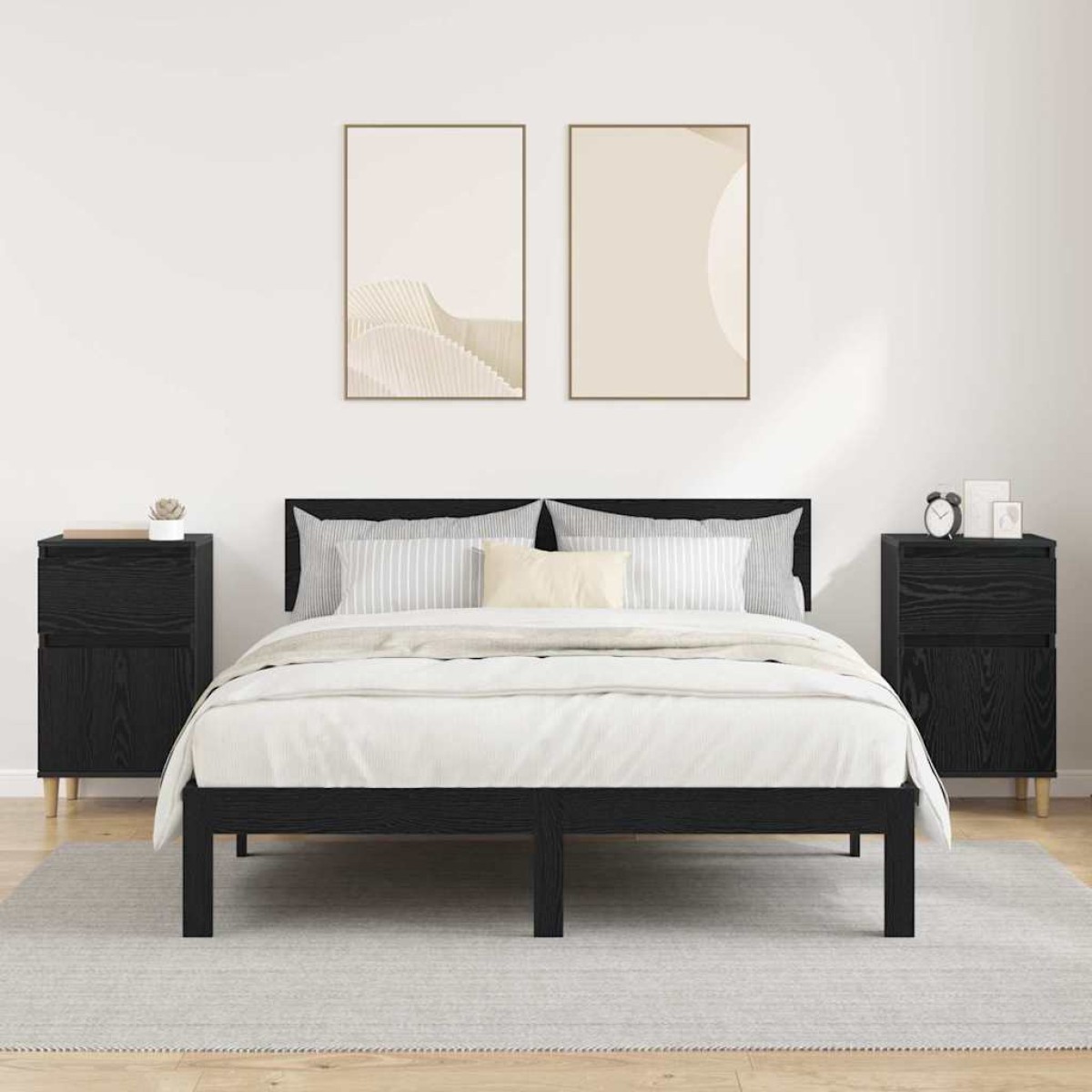 vidaXL Κομοδίνο 2 τεμ. Μαύρη Οξυά 40 x 35 x 70 εκ. Επεξεργασμένο Ξύλο