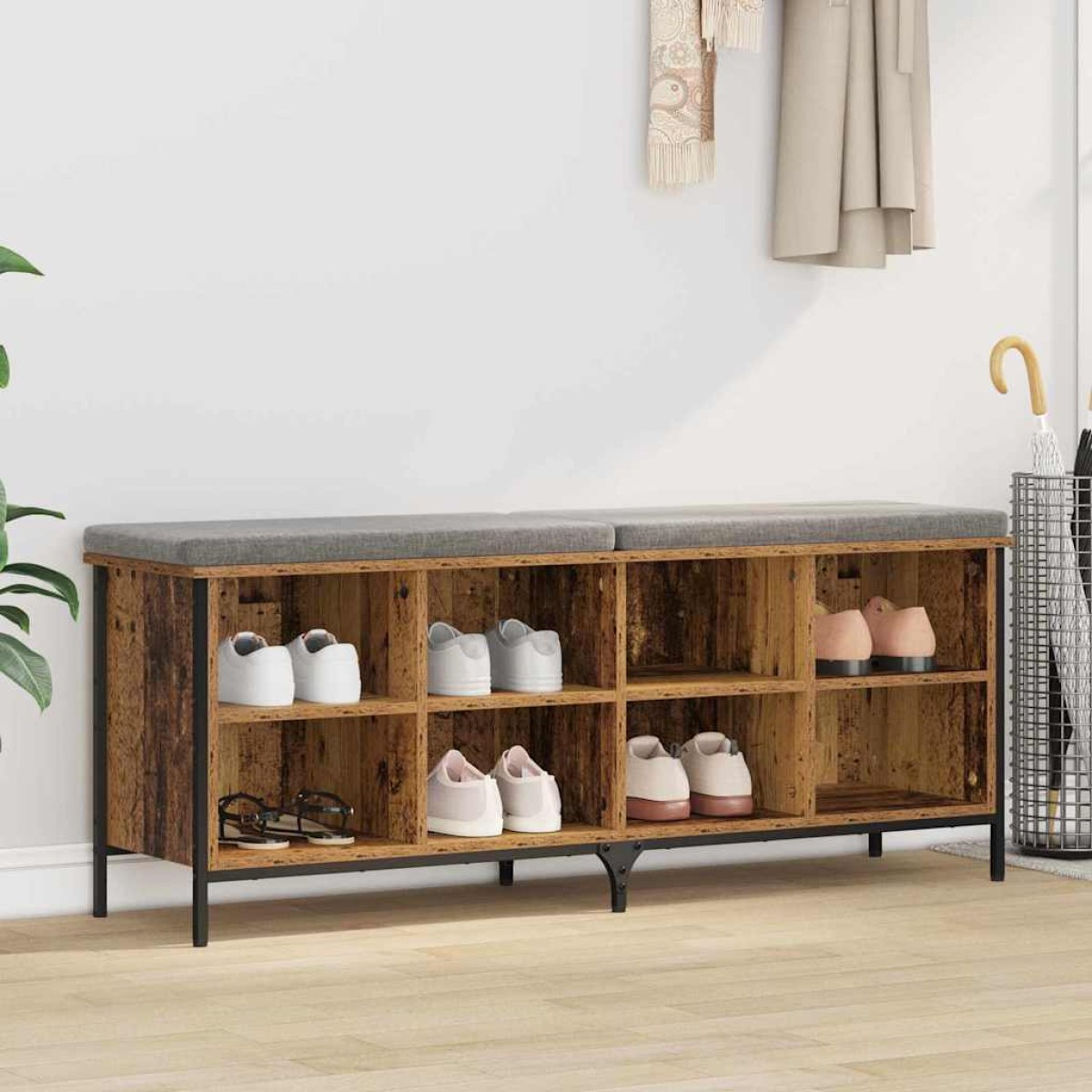 vidaXL Ντουλάπα Παπουτσιών με ράφι Παλιό Ξύλο 131 x 35 x 50 εκ