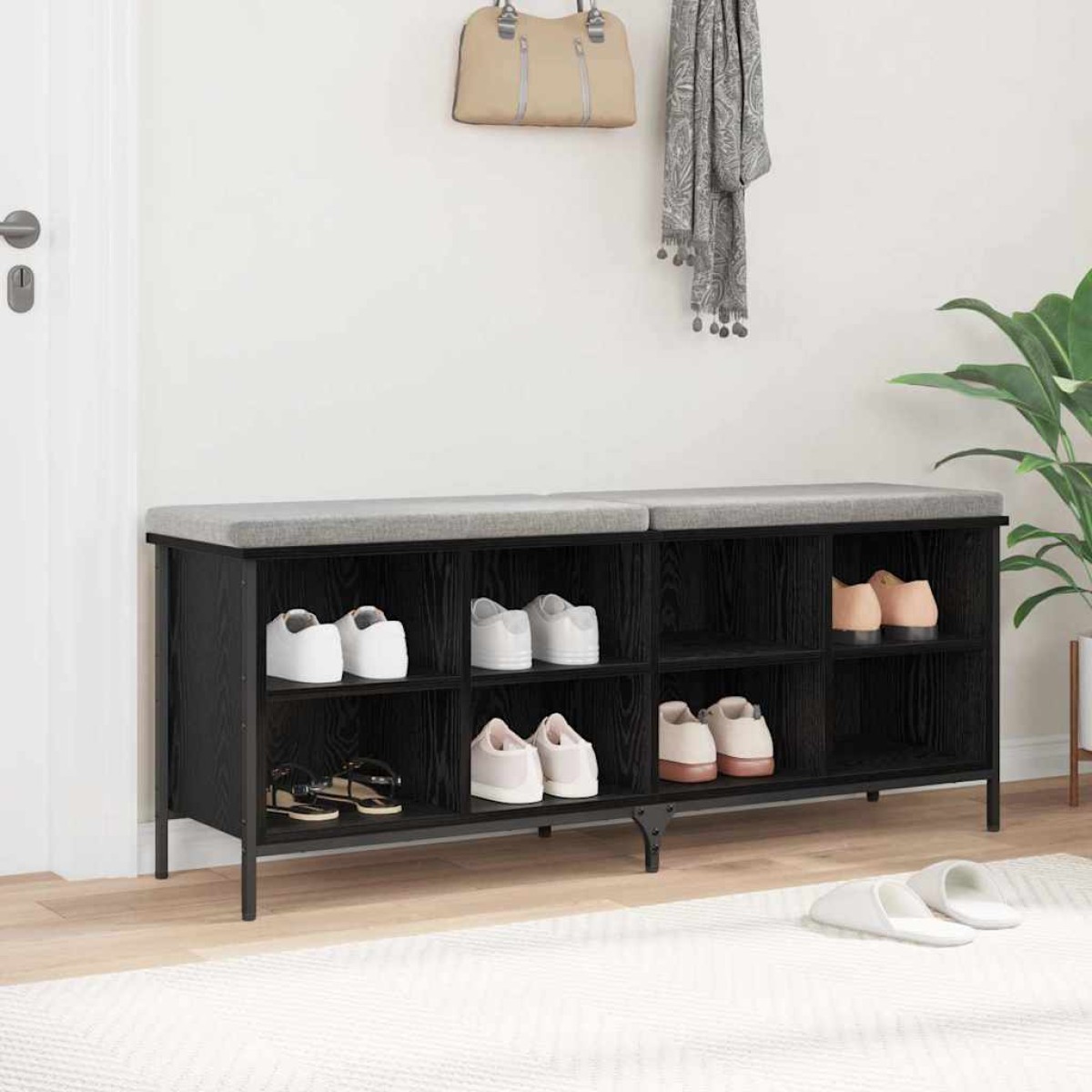 vidaXL Ντουλάπα Παπουτσιών με ράφι Μαύρη Οξυά 131 x 35 x 50 εκ
