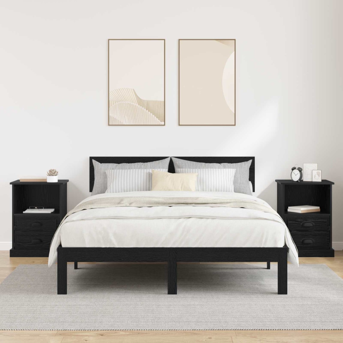 vidaXL Κομοδίνο 2 τμχ. Μαύρη Οξυά 36 x 43 x 60 εκ Επεξεργασμένο Ξύλο