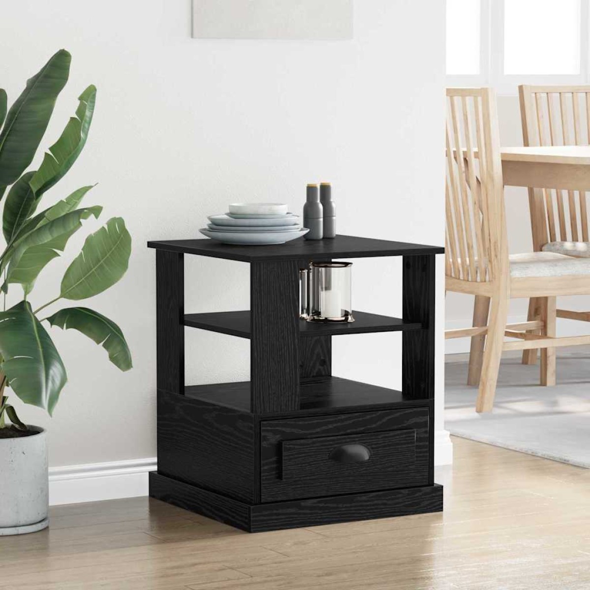 vidaXL Κομοδίνο Μαύρη Οξυά 50 x 50 x 60 cm Επεξεργασμένο Ξύλο