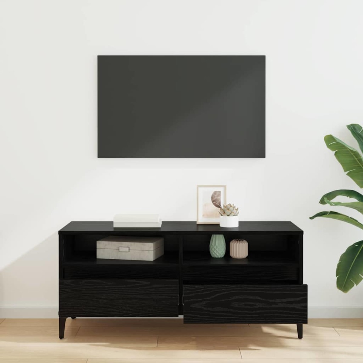 vidaXL Ντουλάπι TV με συρτάρι Μαύρη Οξυά 100 x 34,5 x 44,5 εκ.