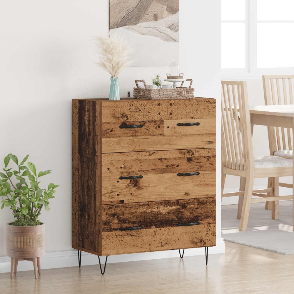 vidaXL Πλαϊνό γραφείο με συρτάρι Παλιό Ξύλο 69,5 x 34 x 90 εκ.