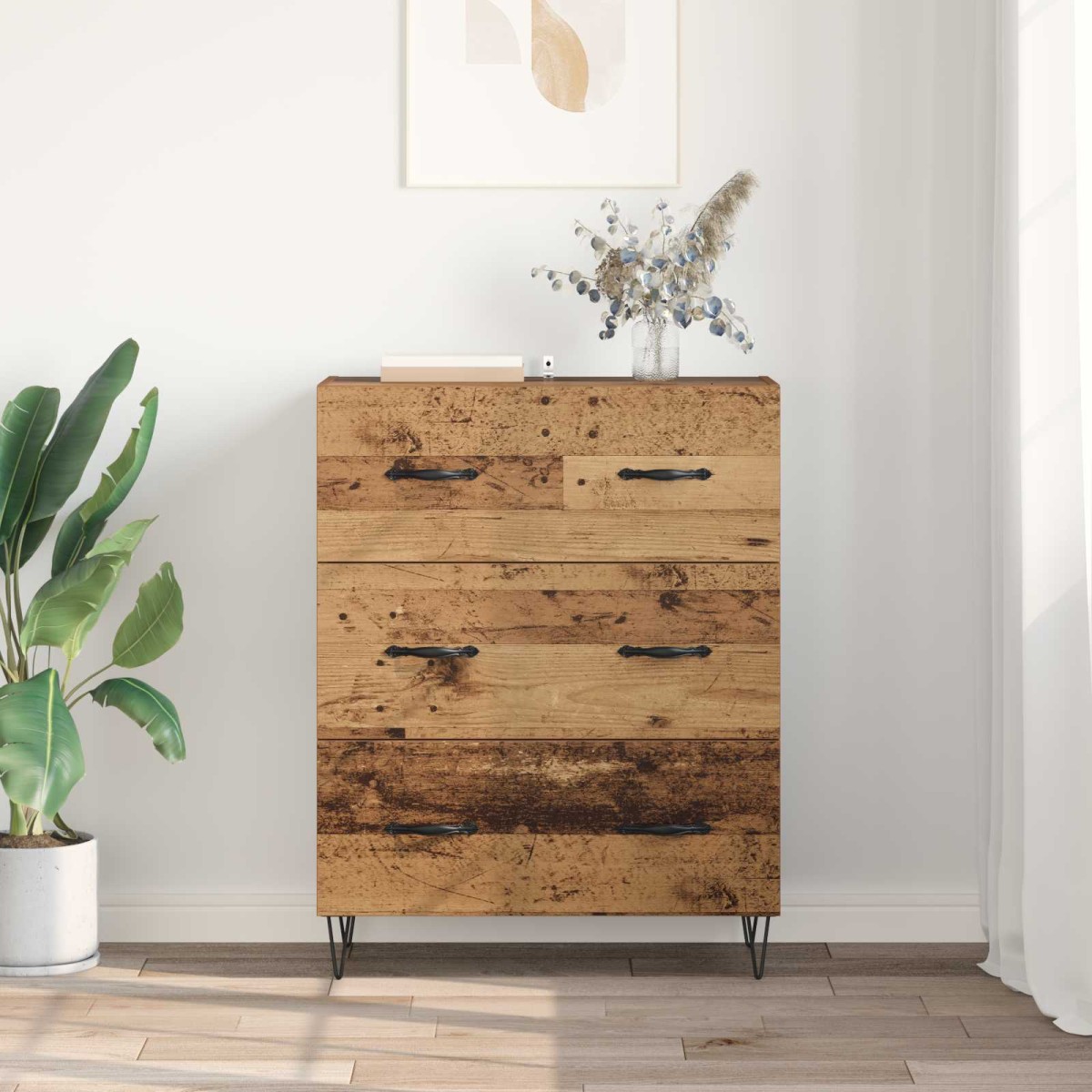 vidaXL Πλαϊνό γραφείο με συρτάρι Παλιό Ξύλο 69,5 x 34 x 90 εκ.