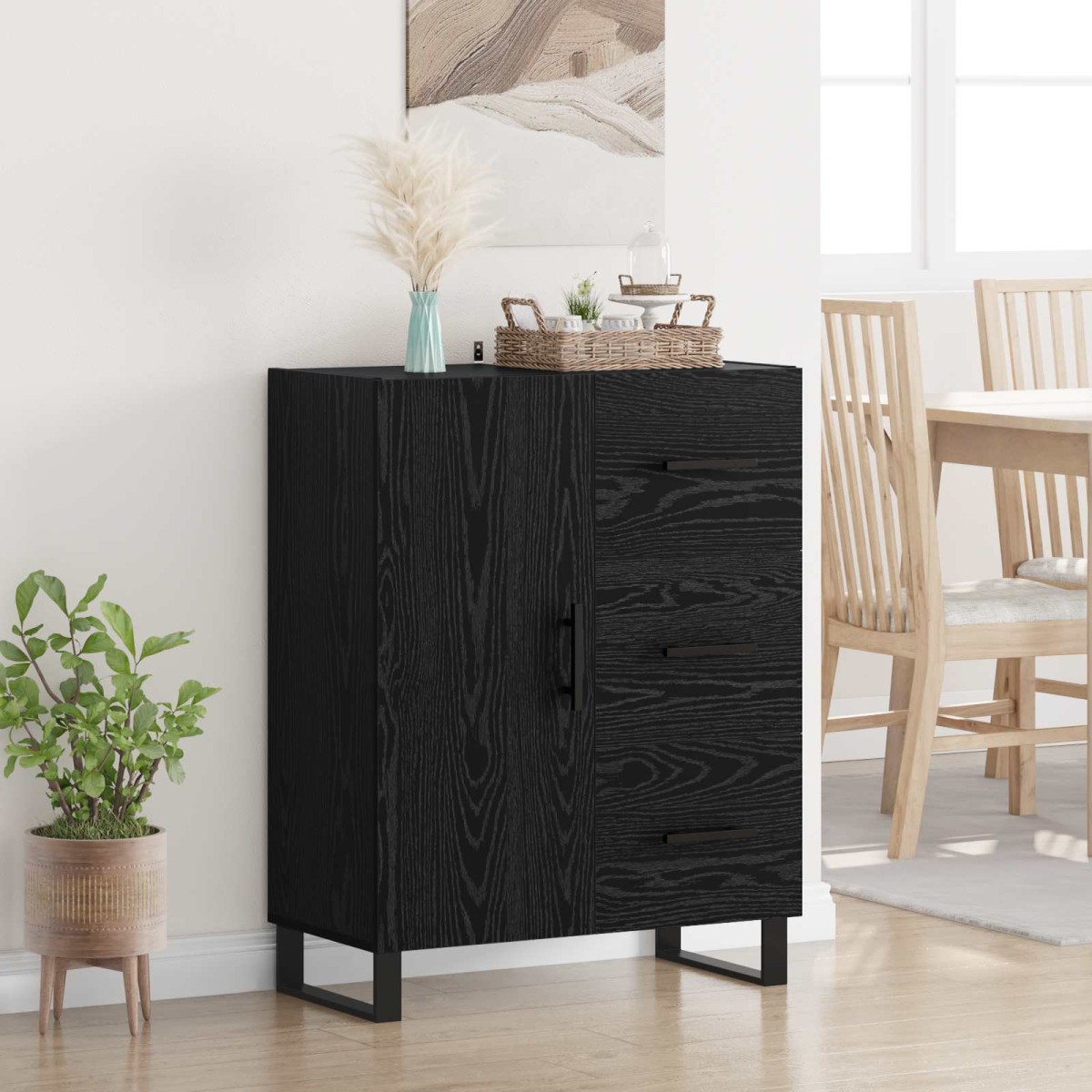 vidaXL Πλαϊνό γραφείο με συρτάρι Μαύρη Οξυά 69,5 x 34 x 90 εκ.