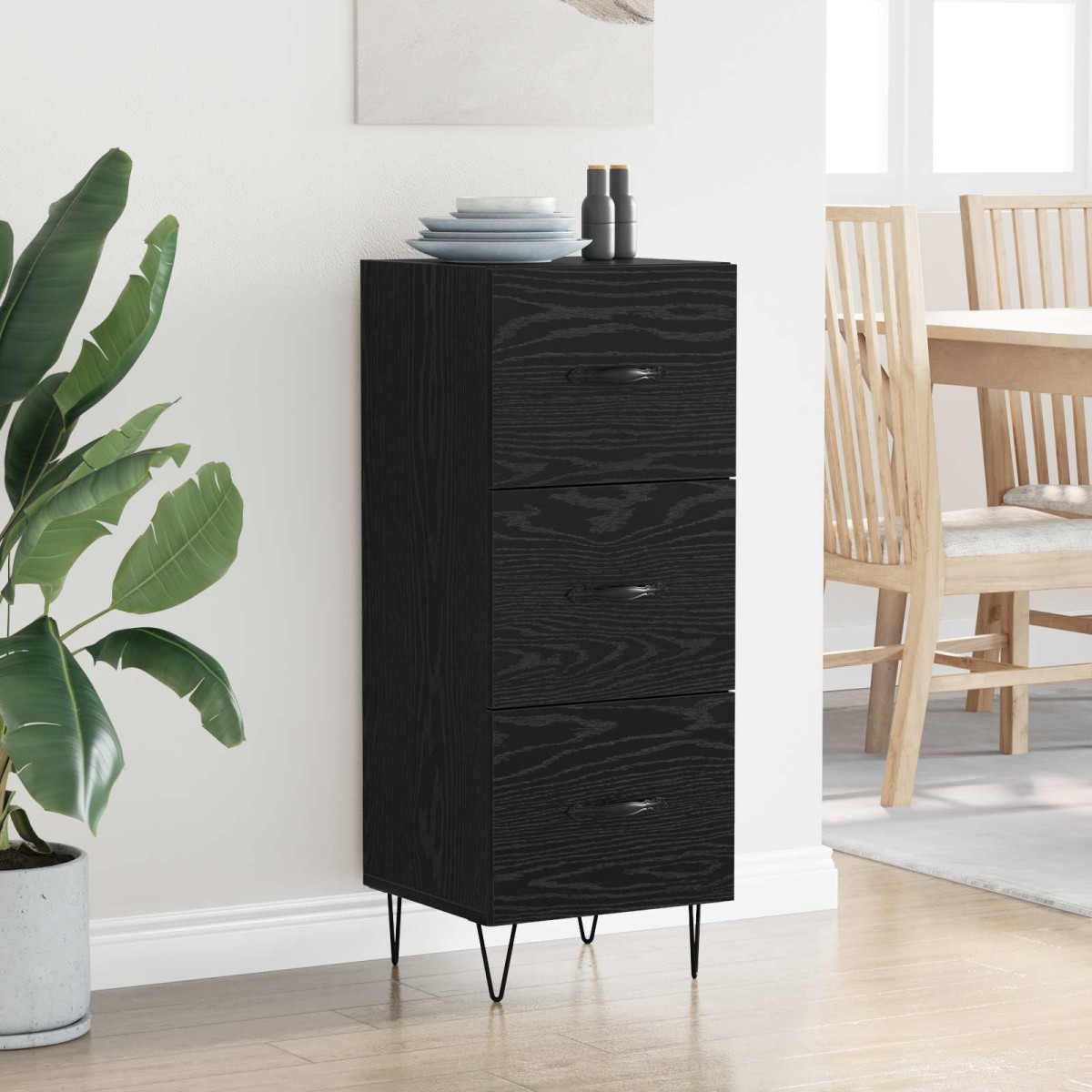 vidaXL Πλαϊνό γραφείο Μαύρη δρυς 34 x 34.5 x 90 εκ Επεξεργασμένο Ξύλο