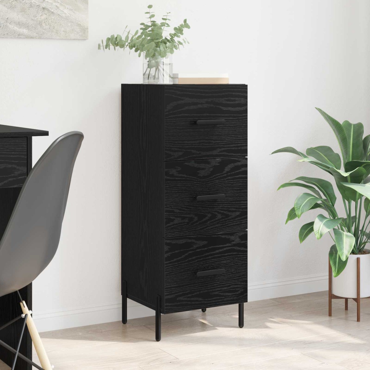 vidaXL Πλαϊνό γραφείο Μαύρη δρυς 34 x 34.5 x 90 εκ Επεξεργασμένο Ξύλο