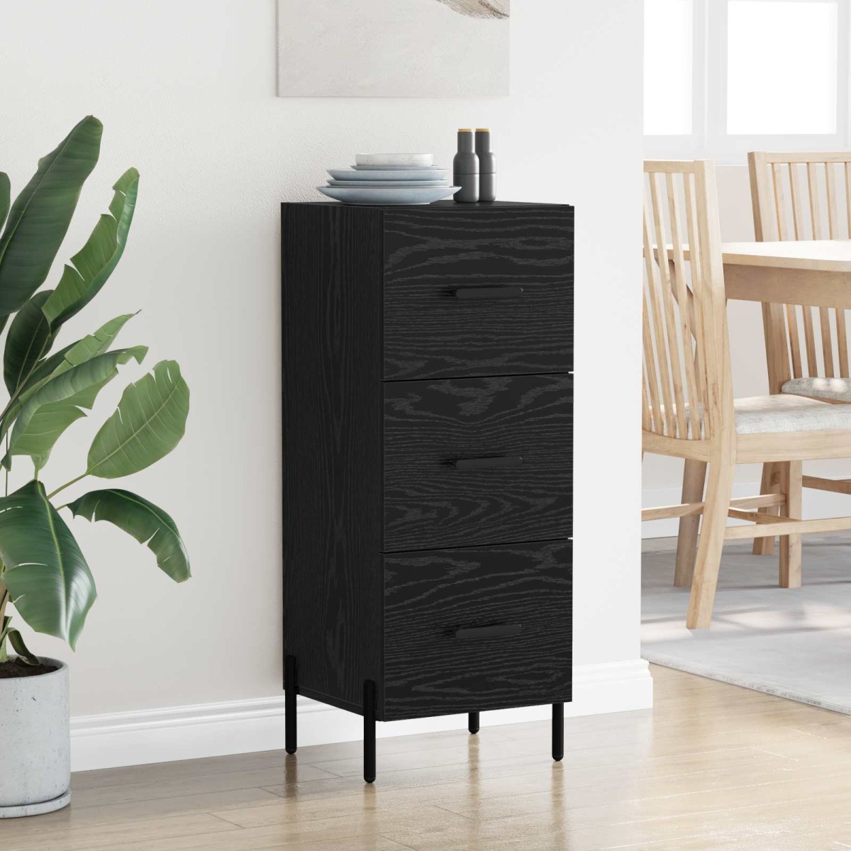 vidaXL Πλαϊνό γραφείο Μαύρη δρυς 34 x 34.5 x 90 εκ Επεξεργασμένο Ξύλο