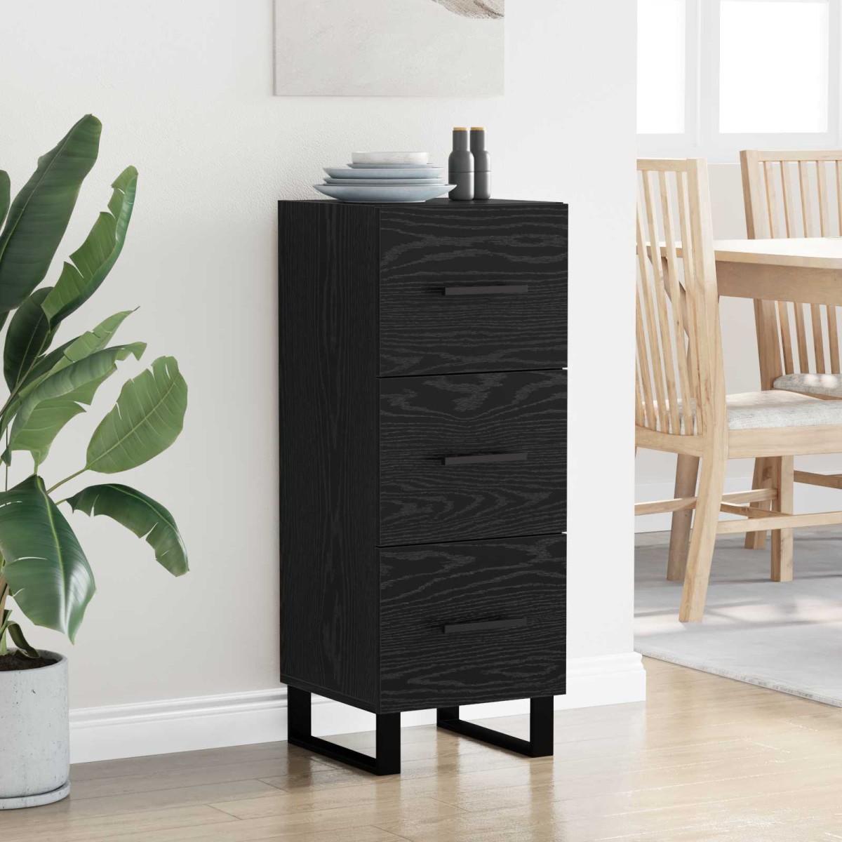 vidaXL Πλαϊνό γραφείο με συρτάρι Μαύρη Οξυά 34,5 x 34 x 90 εκ.