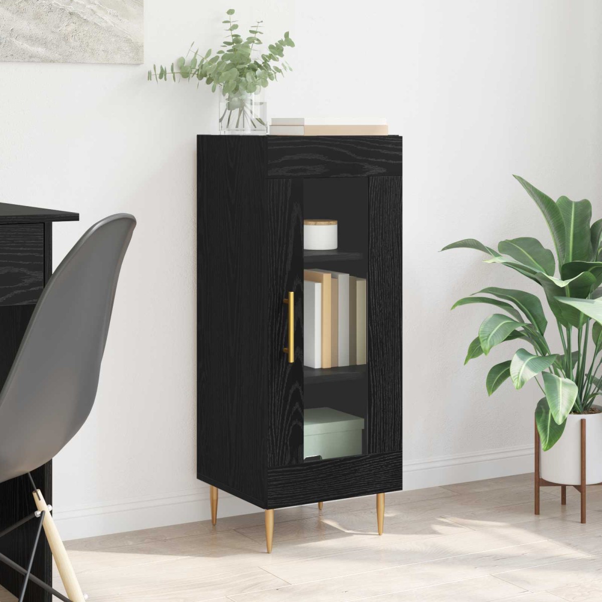 vidaXL Πλαϊνό γραφείο Μαύρη δρυς 34 x 34.5 x 90 εκ Επεξεργασμένο Ξύλο