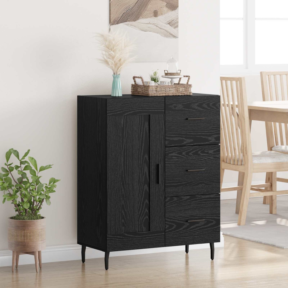 vidaXL Πλαϊνό γραφείο με συρτάρι Μαύρη Οξυά 69,5 x 34 x 90 εκ.
