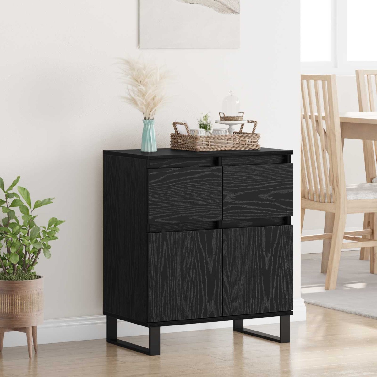 vidaXL Πλαϊνό γραφείο με συρτάρι Μαύρη Οξυά 60 x 35 x 70 cm