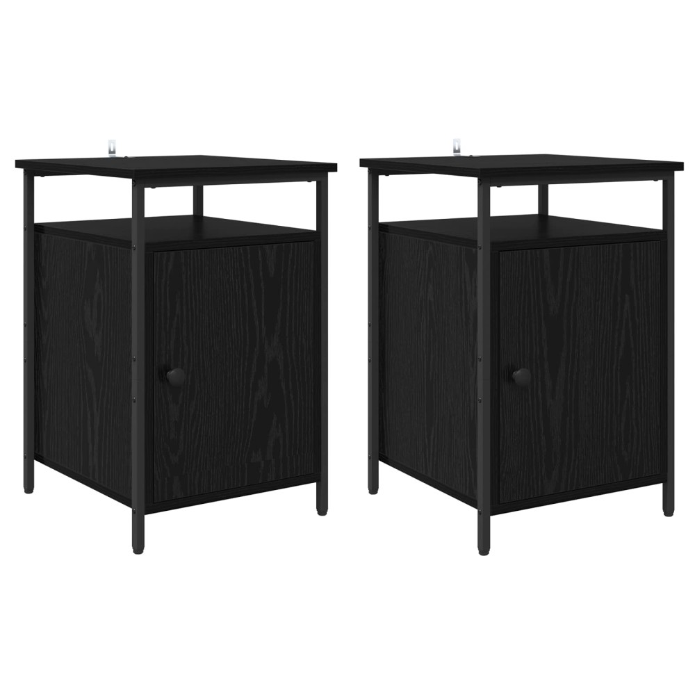 vidaXL Κομοδίνο 2 τεμ. Μαύρη Οξυά 40 x 42 x 60 εκ. Επεξεργασμένο Ξύλο
