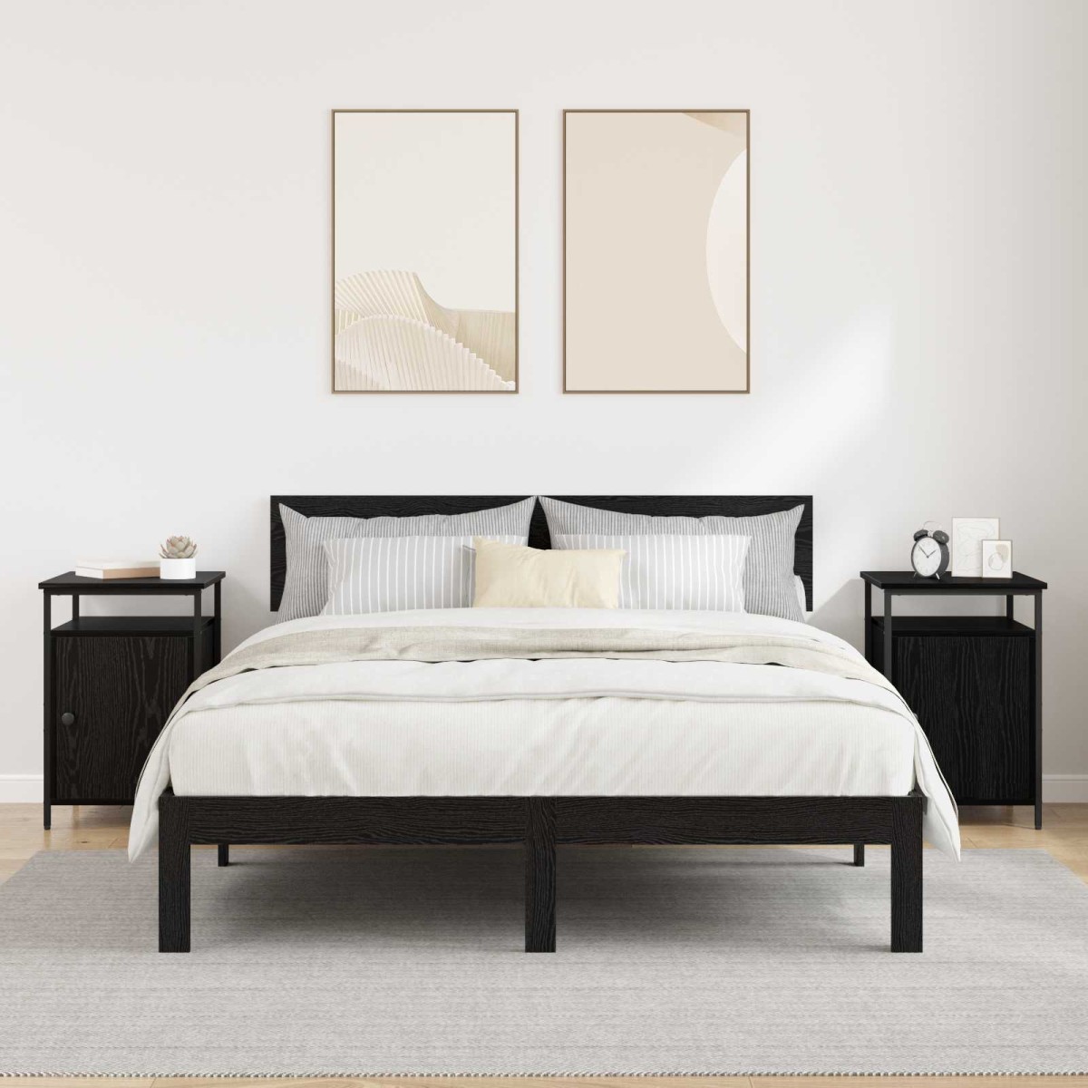 vidaXL Κομοδίνο 2 τεμ. Μαύρη Οξυά 40 x 42 x 60 εκ. Επεξεργασμένο Ξύλο