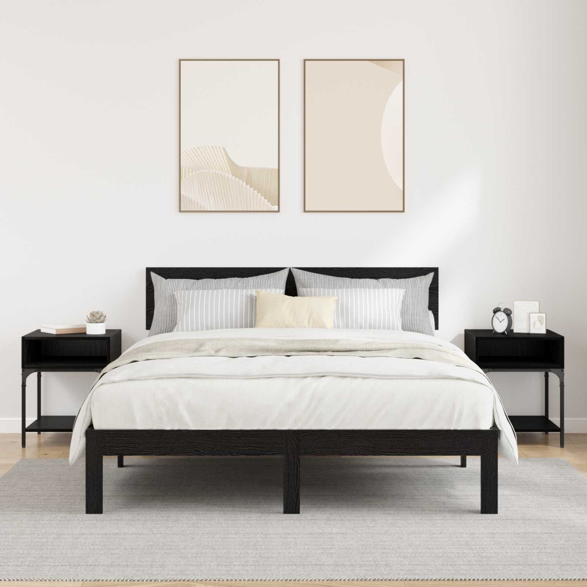 vidaXL Κομοδίνο 2 τμχ. Μαύρη Οξυά 40 x 40 x 50 cm Επεξεργασμένο Ξύλο