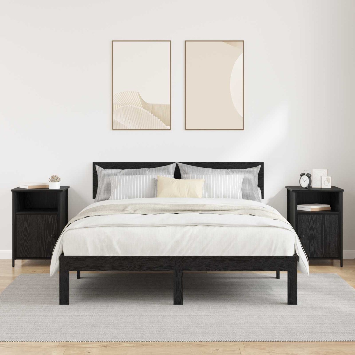 vidaXL Κομοδίνο 2 τεμ. Μαύρη Οξυά 40 x 42 x 60 εκ. Επεξεργασμένο Ξύλο