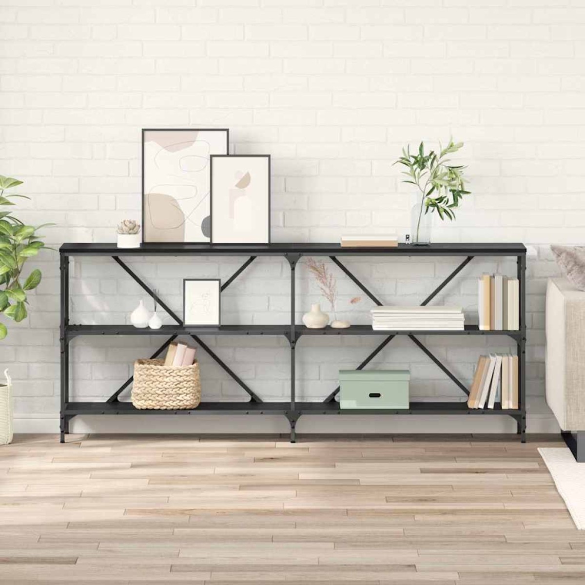 vidaXL Τραπέζι κονσόλας Μαύρη Οξυά 180 x 30 x 75 εκ Επεξεργασμένο Ξύλο