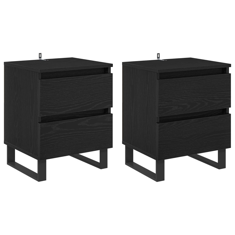vidaXL Κομοδίνο 2 τμχ. Μαύρη Οξυά 40 x 35 x 50 εκ. Επεξεργασμένο Ξύλο