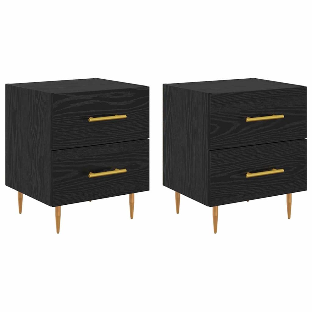 vidaXL Κομοδίνο 2 τεμ. Μαύρη Οξυά 40 x 35 x 47,5 εκ Επεξεργασμένο Ξύλο