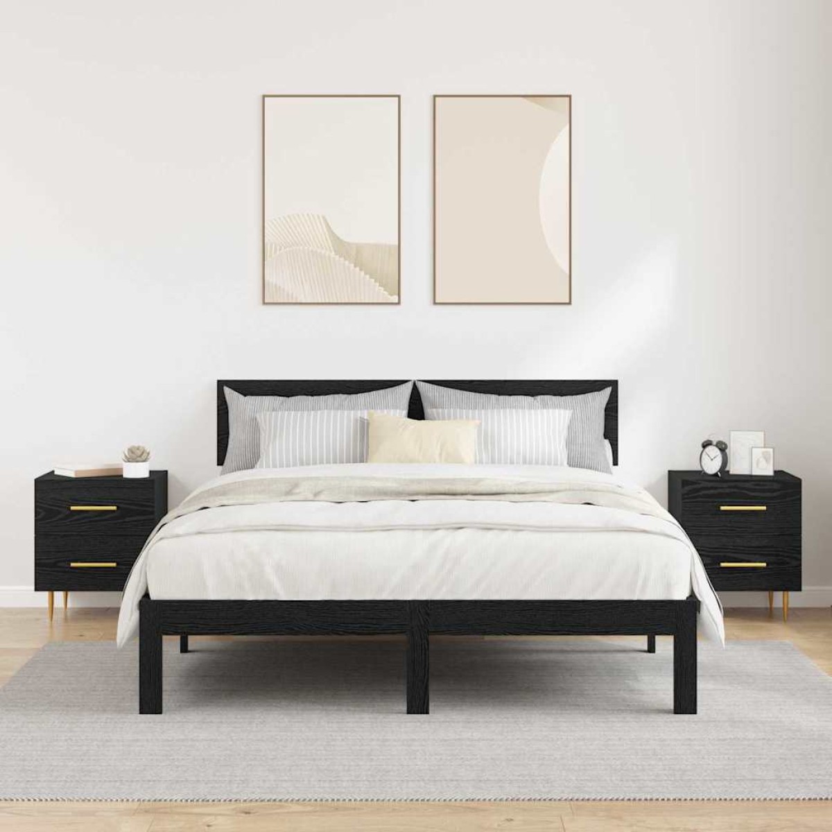 vidaXL Κομοδίνο 2 τεμ. Μαύρη Οξυά 40 x 35 x 47,5 εκ Επεξεργασμένο Ξύλο