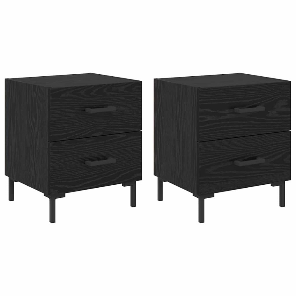 vidaXL Κομοδίνο 2 τμχ. Μαύρη Οξυά 40 x 35 x 47,5 εκ Επεξεργασμένο Ξύλο