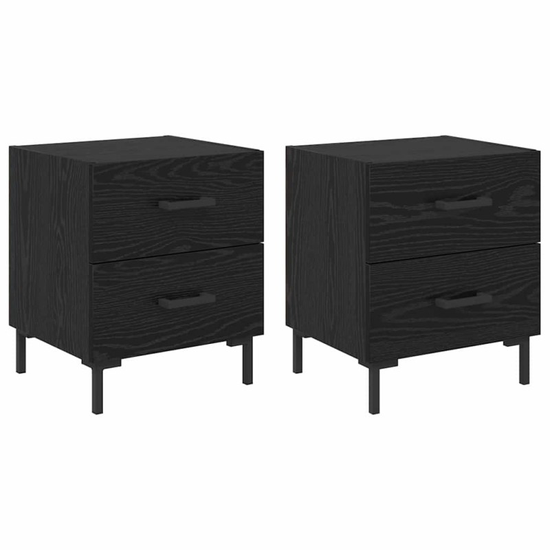 vidaXL Κομοδίνο 2 τμχ. Μαύρη Οξυά 40 x 35 x 47,5 εκ Επεξεργασμένο Ξύλο