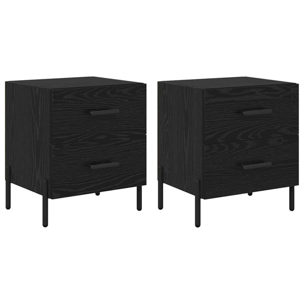 vidaXL Κομοδίνο 2 τεμ. Μαύρη Οξυά 40 x 35 x 47,5 εκ Επεξεργασμένο Ξύλο