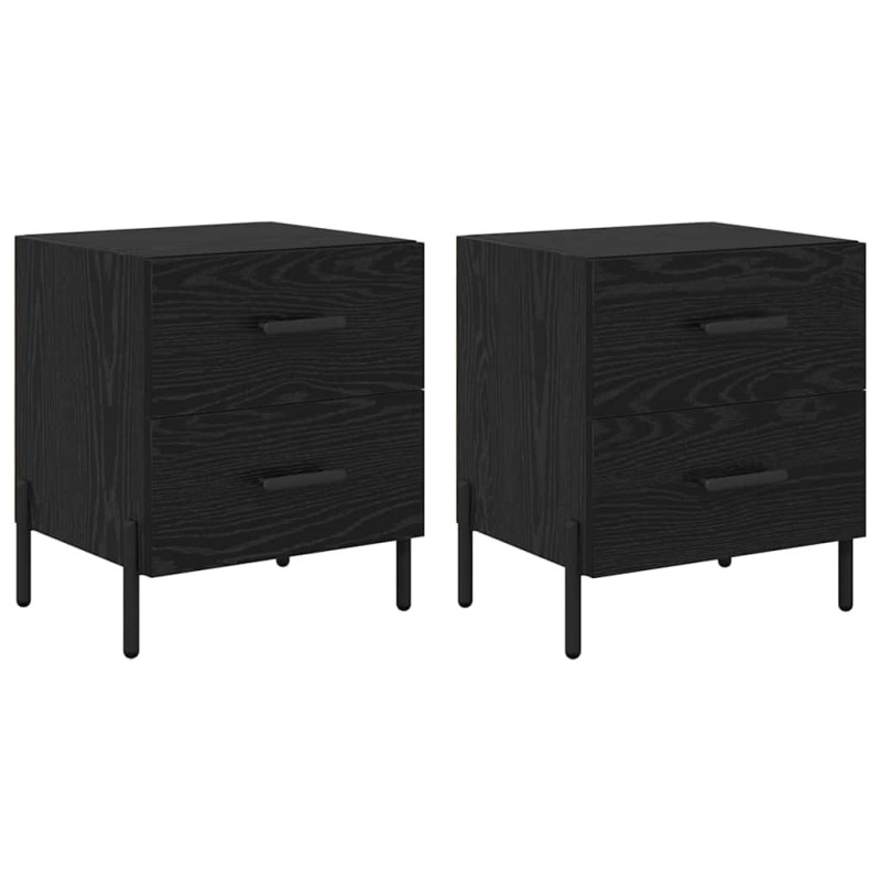 vidaXL Κομοδίνο 2 τεμ. Μαύρη Οξυά 40 x 35 x 47,5 εκ Επεξεργασμένο Ξύλο