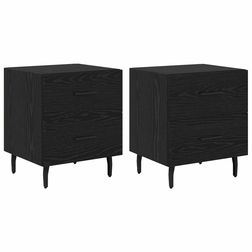 vidaXL Κομοδίνο 2 τμχ. Μαύρη Οξυά 40 x 35 x 47,5 εκ Επεξεργασμένο Ξύλο