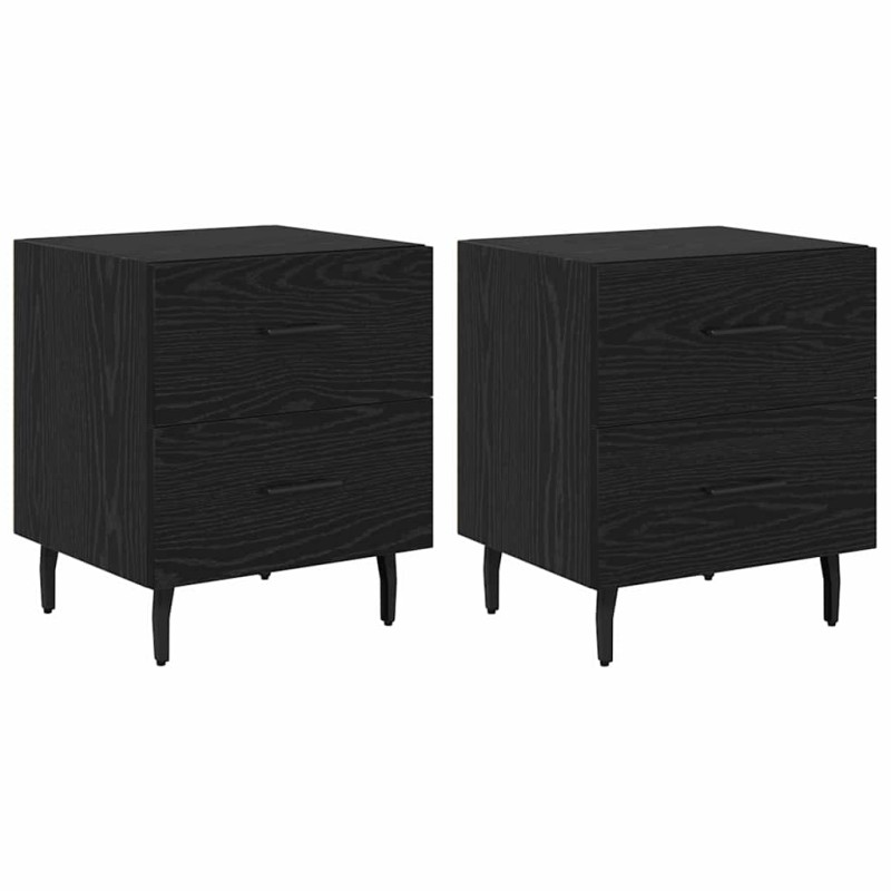 vidaXL Κομοδίνο 2 τμχ. Μαύρη Οξυά 40 x 35 x 47,5 εκ Επεξεργασμένο Ξύλο