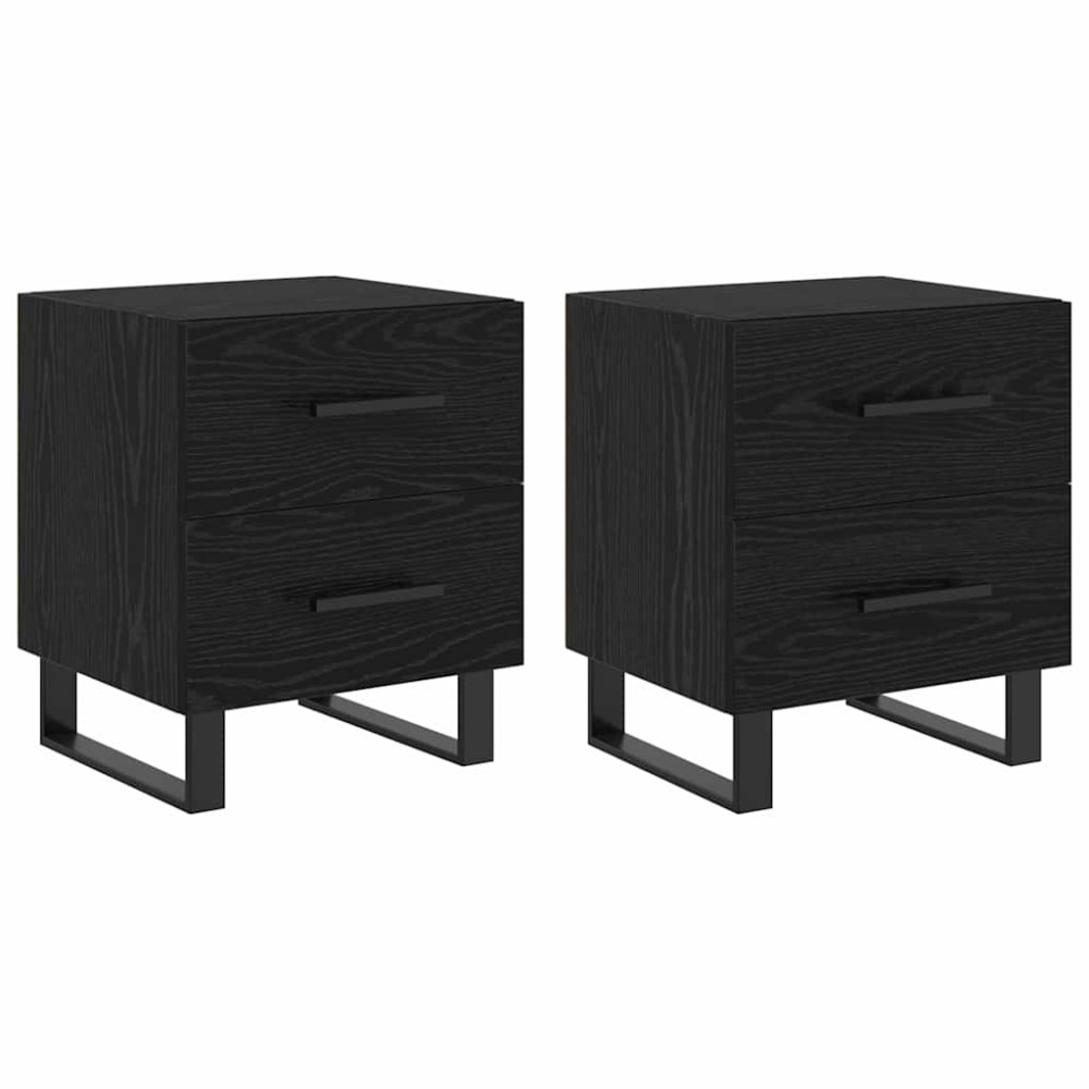 vidaXL Κομοδίνο 2 τμχ. Μαύρη Οξυά 40 x 35 x 47,5 εκ Επεξεργασμένο Ξύλο