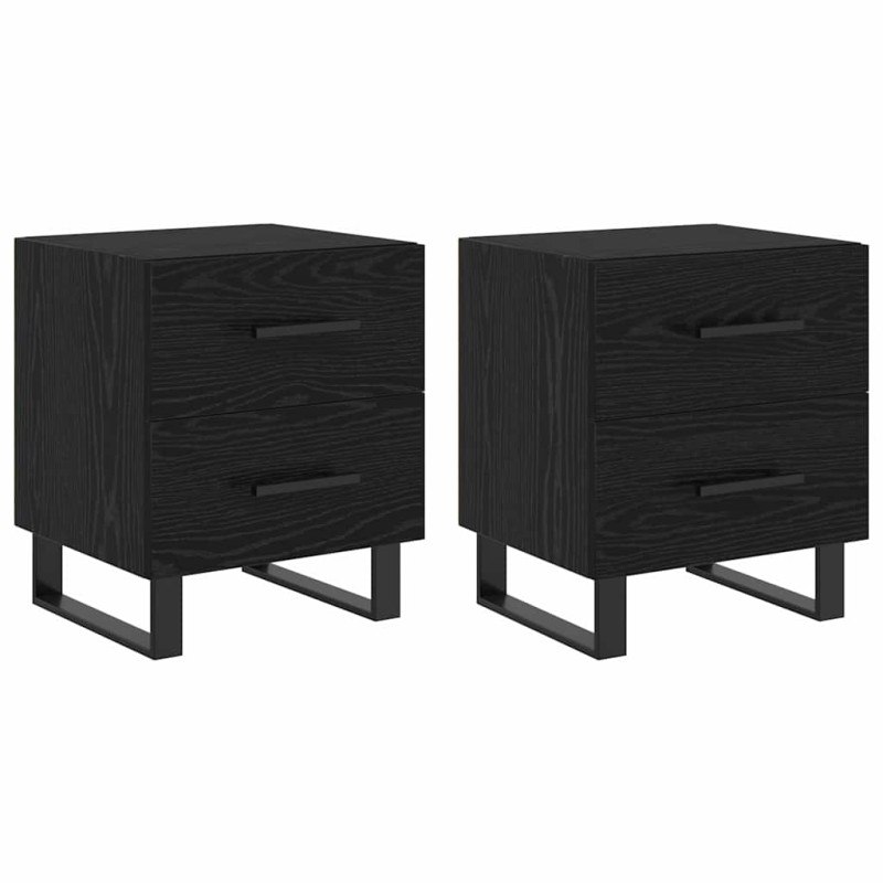 vidaXL Κομοδίνο 2 τμχ. Μαύρη Οξυά 40 x 35 x 47,5 εκ Επεξεργασμένο Ξύλο
