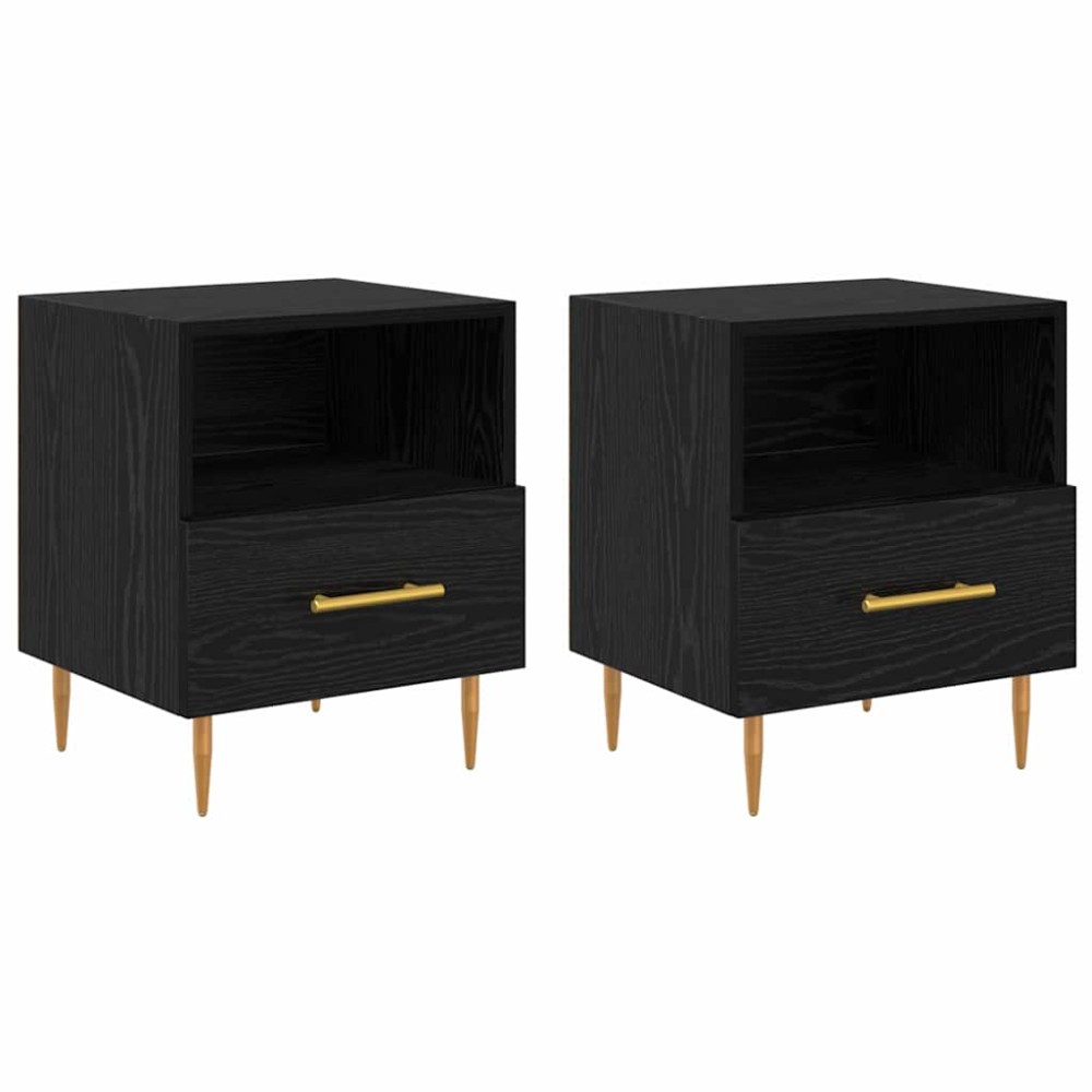 vidaXL Κομοδίνο 2 τεμ. Μαύρο 40 x 35 x 47,5 εκ Επεξεργασμένο Ξύλο